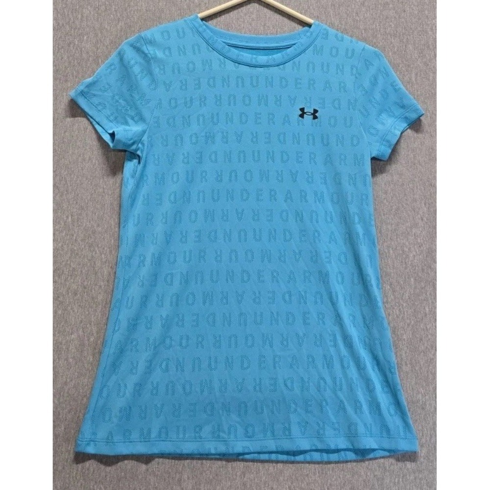 Under Armour Velocity Wordmark Jacquard Training Shirt Womens XS Blue Loose Fit